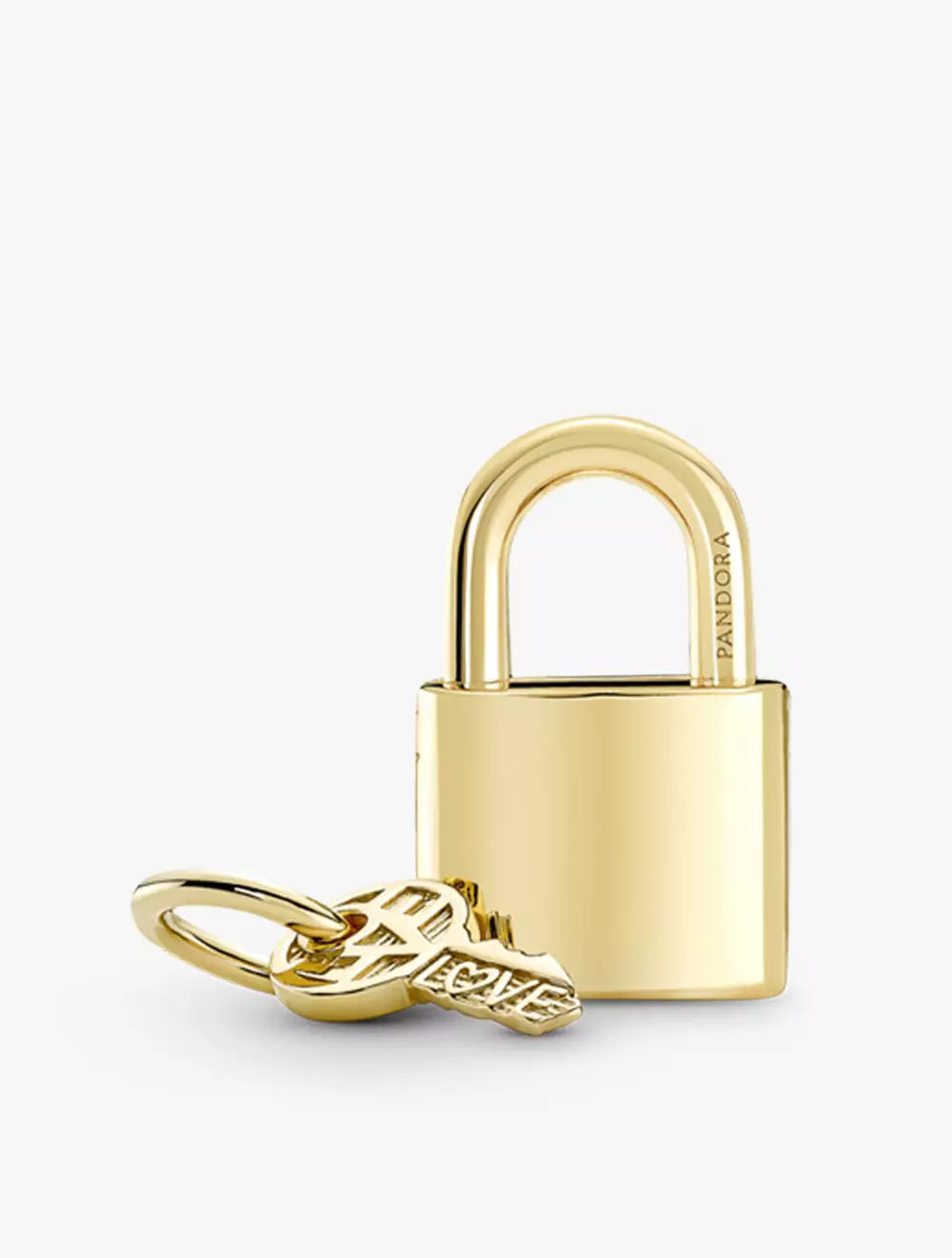 Padlock and key 14k gold-plated dangle with clear cubic zirconia
