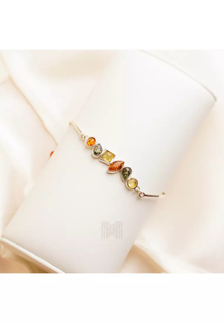 Multifaceted Baltic Amber Rhytymic Silver Bracelet with 925 Sterling Silver