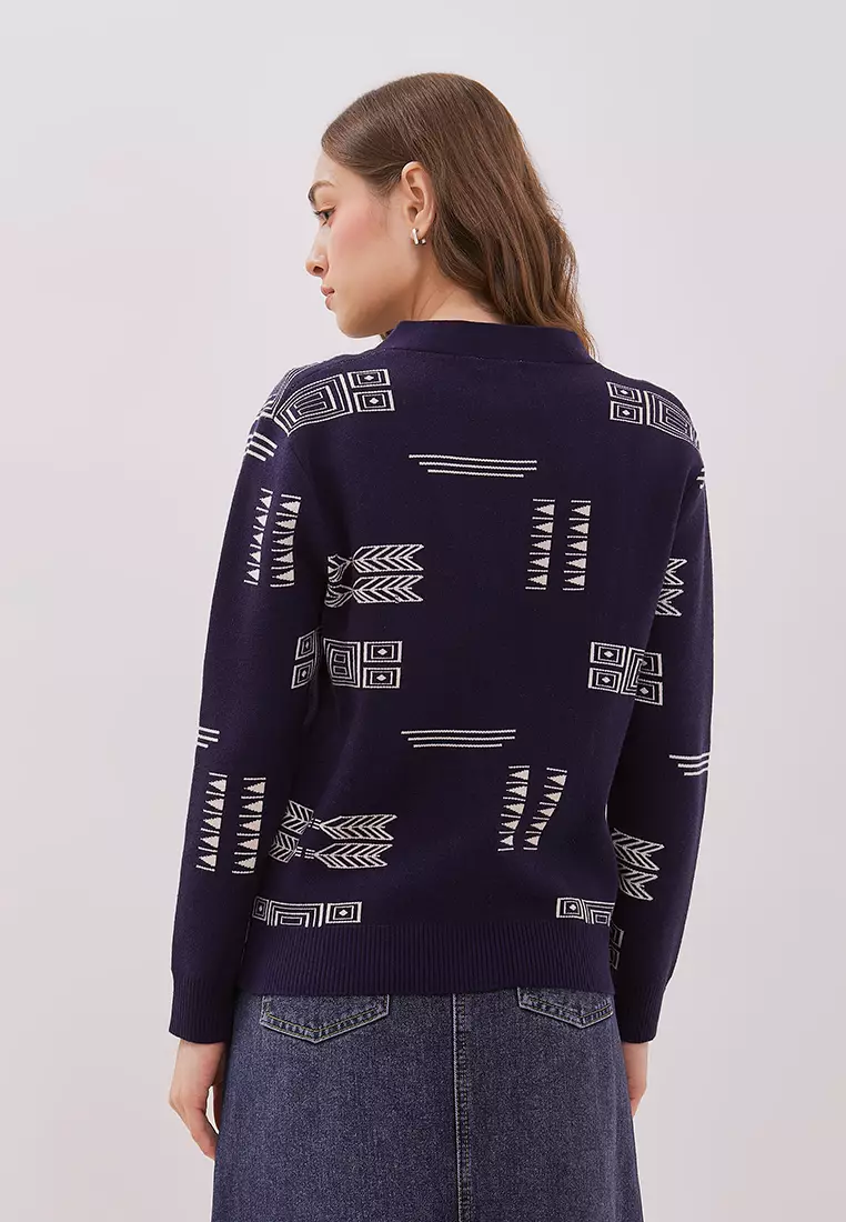 DUST Cardigan Knit Dara Ethnic Navy (D.5318)