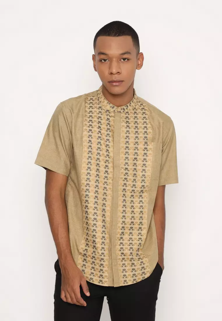 RBJ Kemeja Koko Border Coklat Regular Fit Pria