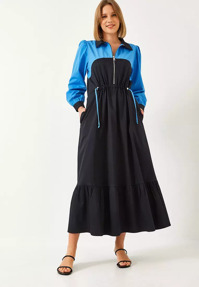 Women's Baby Neck Elastic Waist Long Flared Dress 8122 60351249