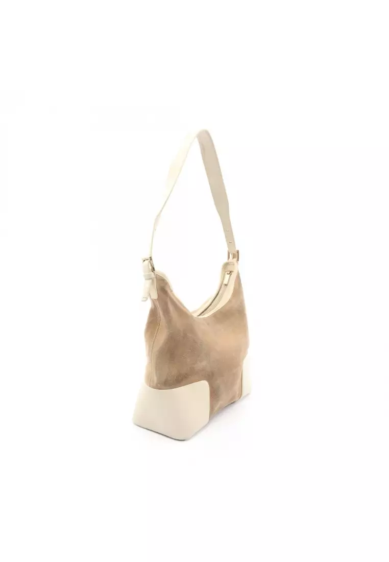 Pre-Loved LOEWE Anagram Shoulder bag suede leather beige ivory