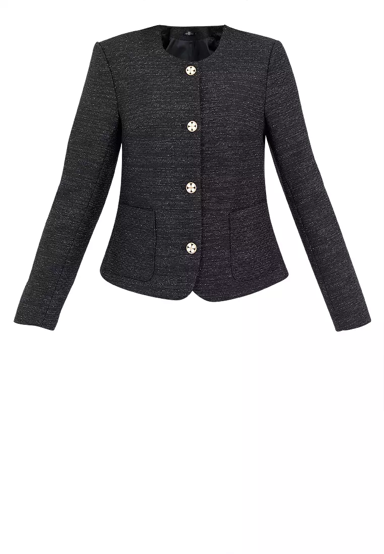 Cropped Round Neck Elegant Blazer