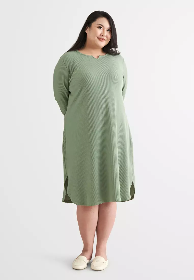 mis claire plus size willow waffle long tunic dress - green