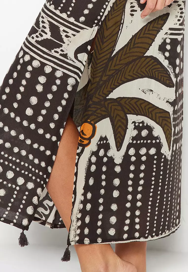 Tropical Printed Tassel Detailed Voile Kaftan