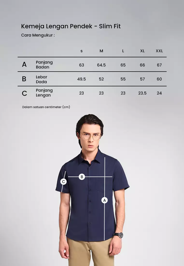 MANZONE -  Kemeja Lengan Pendek Pria Mino 03 Slim Fit - Navy Warna Navy