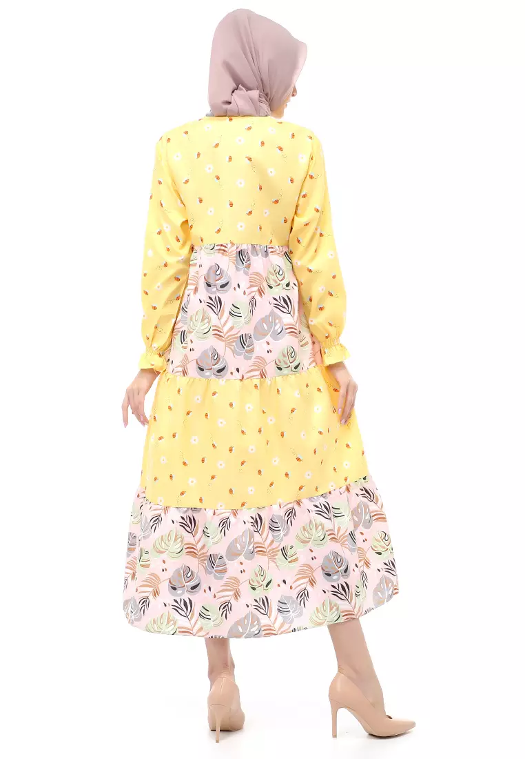 Zahra Gamis Muslimah Wanita Motif Daun Love Long Sleeve Comfortable To Wear - Pink