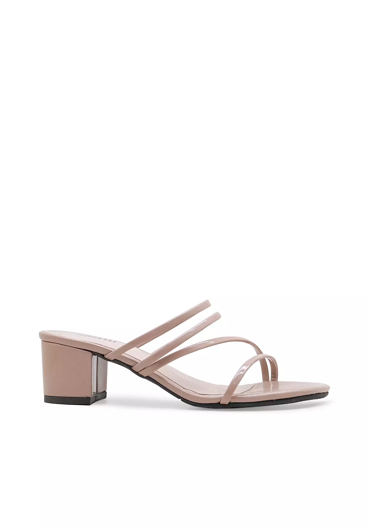 Almond Sandal wanita Tali klassic Eelgan Hak tahu 5 cm - Nude Patent