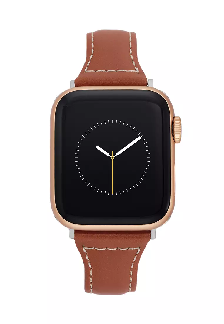 38/40/41mm Wearable Band For Apple Watch In Tan Leather With Rose Gold Hardware