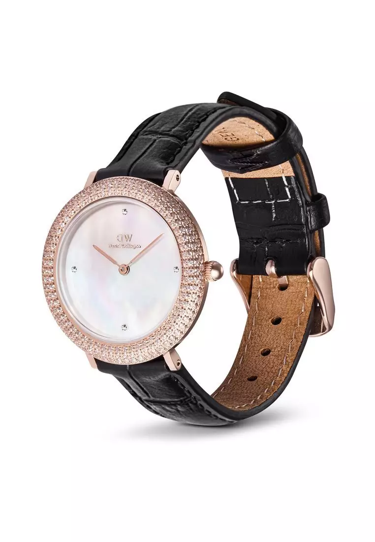 Crystalline Bezel Black Croc Rose Gold - Women Watch stainless steel watch DW Official Authentic Original