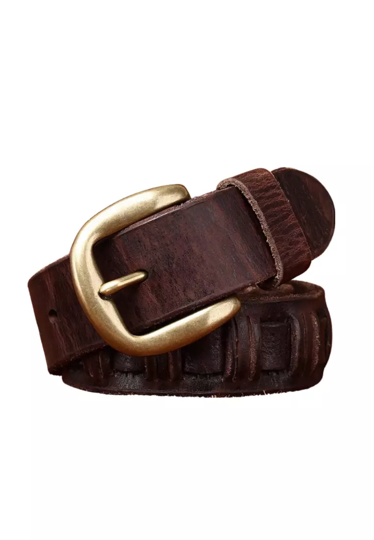 3.8cm Handwoven Genuine Leather Pin Buckle Belt