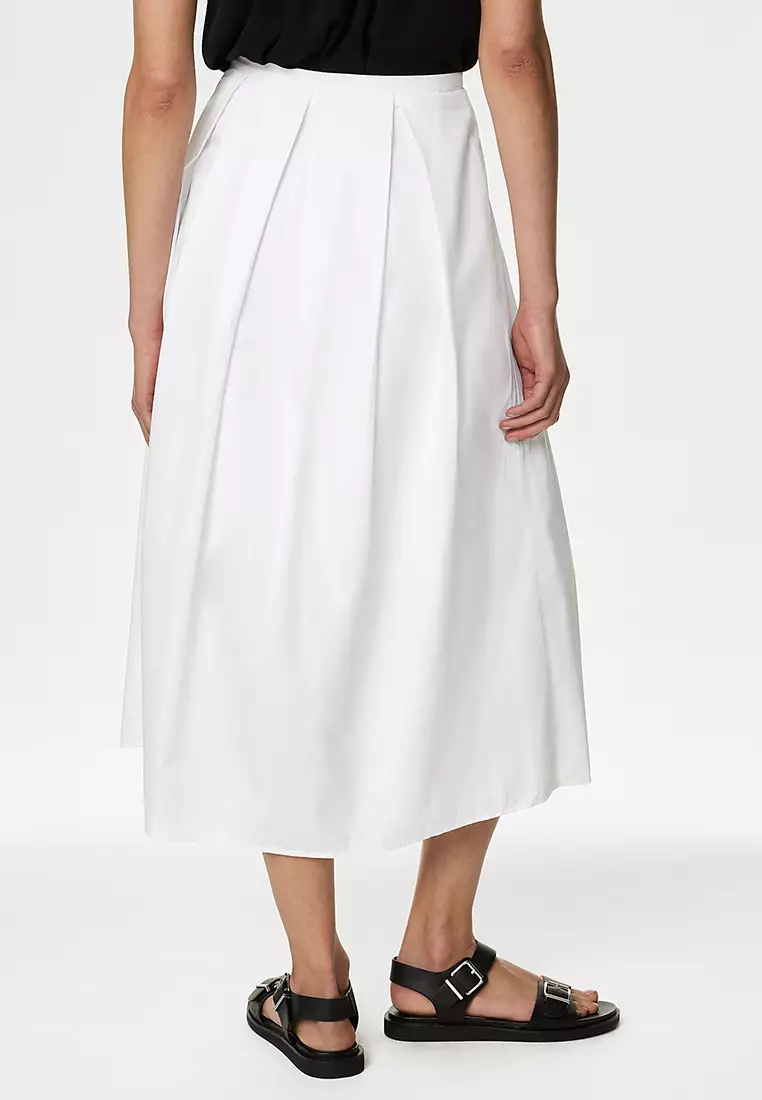 Pure Cotton Box Pleat Midaxi A-Line Skirt
