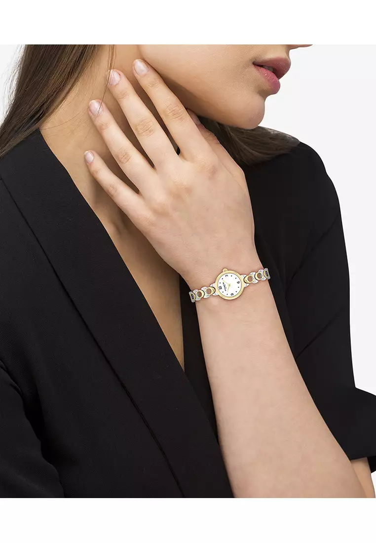 IRIS Women's Watch STAINLESS STEEL & IONIC PLATED THIN GOLD STEEL Strap - White Dial 14504653
