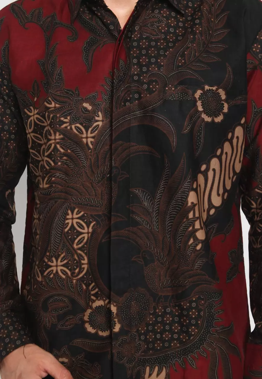 Kemeja Batik Pria Premium Slimfit Elegant Modern Lengan Panjang Kamajaya Maron