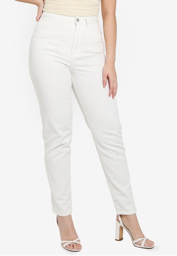 MISSGUIDED white Riot High Waisted Plain Ridgid Mom Jeans 18961AAA3560B1GS_1
