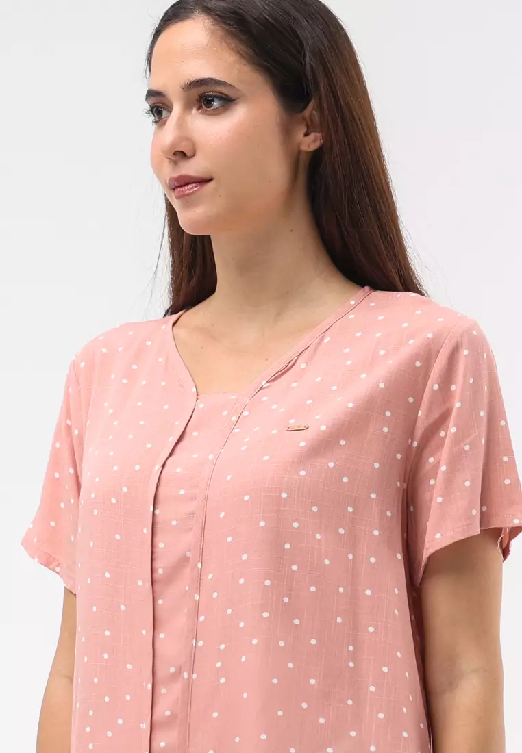 Woven Printed Soft Linen Short Sleeve Blouse