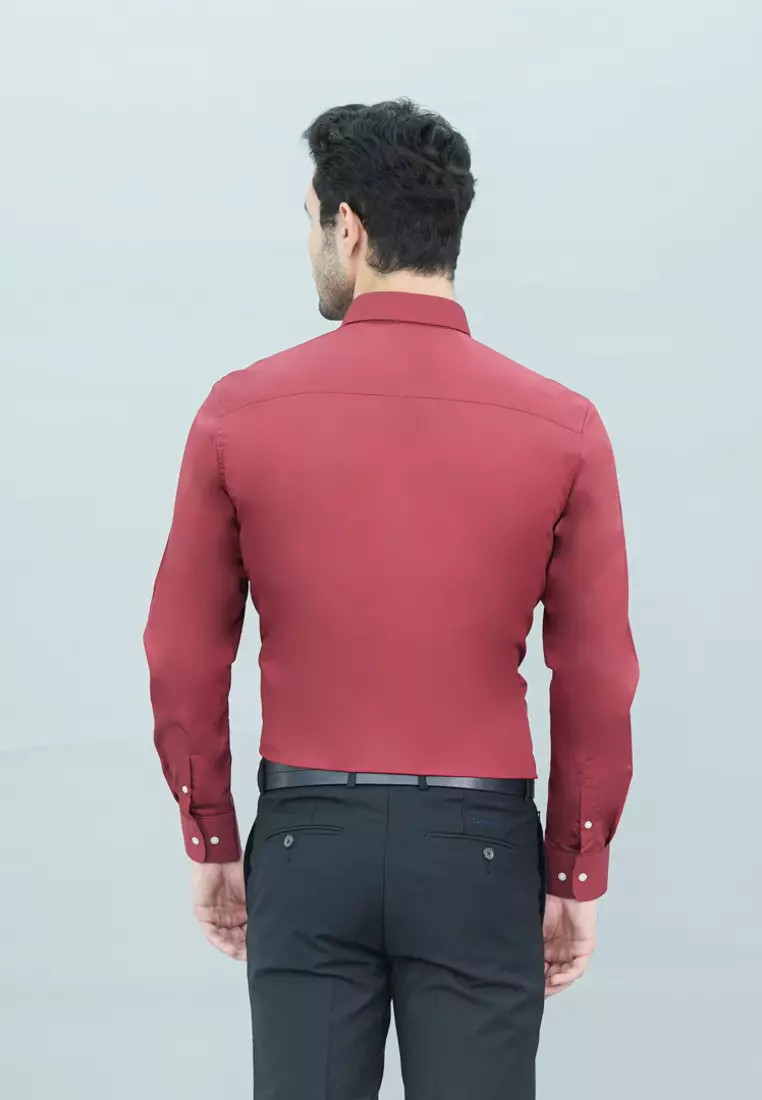 Johnwin - Kemeja Formal Pria Polos Warna Merah FSH.650.Q251.970.C LS