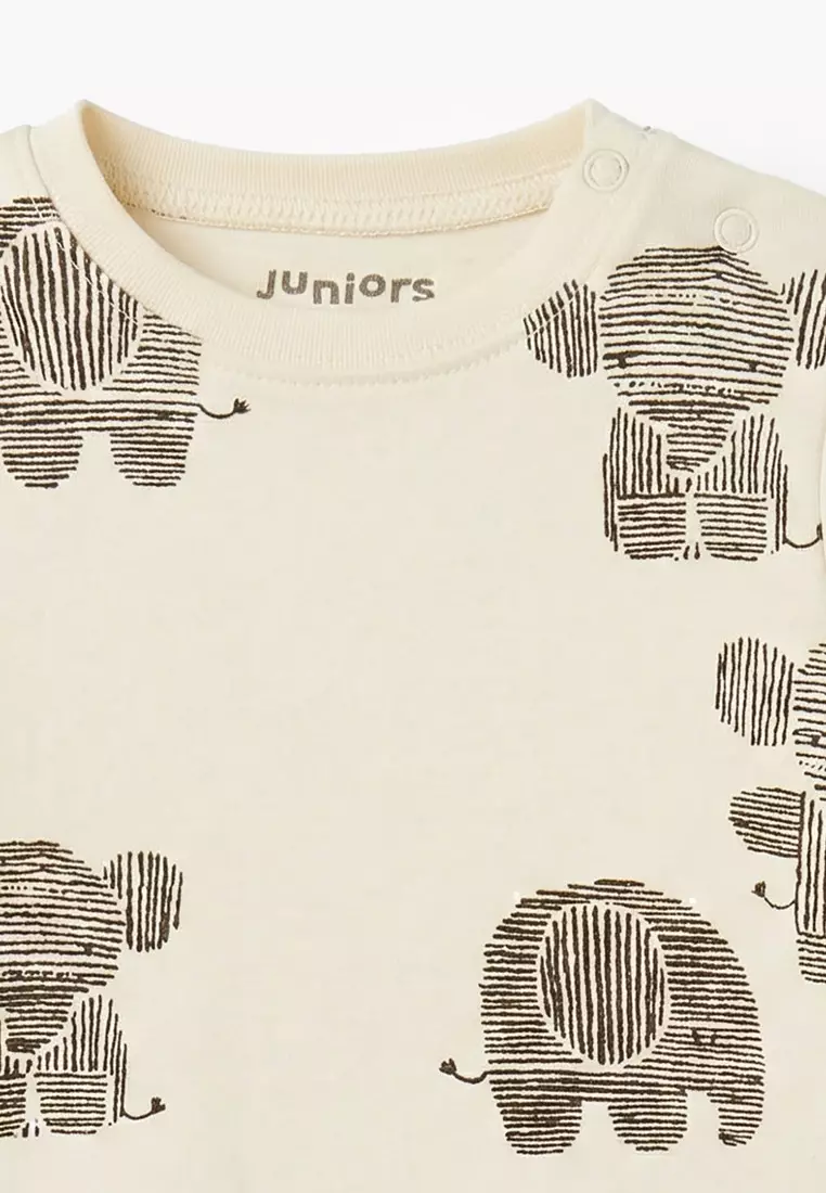 Babyshop Juniors Cotton Round Neck Long Sleeves Pyjama Set With Elephant Print