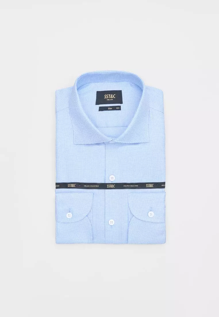 Milano Collection Blue Textured Slim Fit Shirt