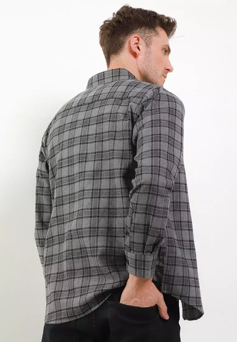 Cotton Well Flannel Shirt Anchor Grey