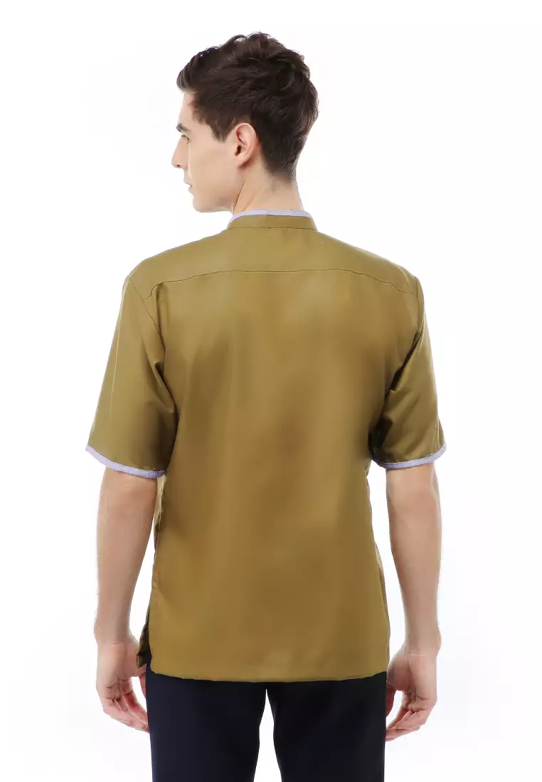 Dwan Atasan Formal Pria Kemeja Koko Polos Lengan Pendek Material Cotton ORIGINAL - Army