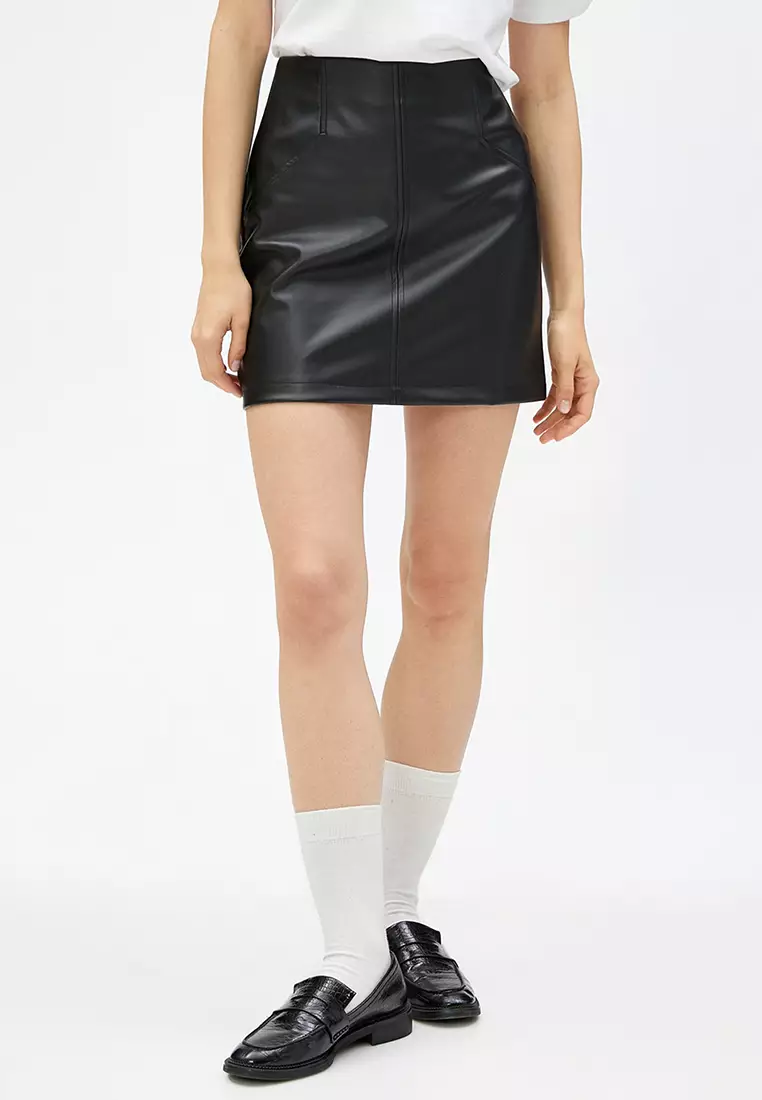 Leather Look Zipper Mini Skirt