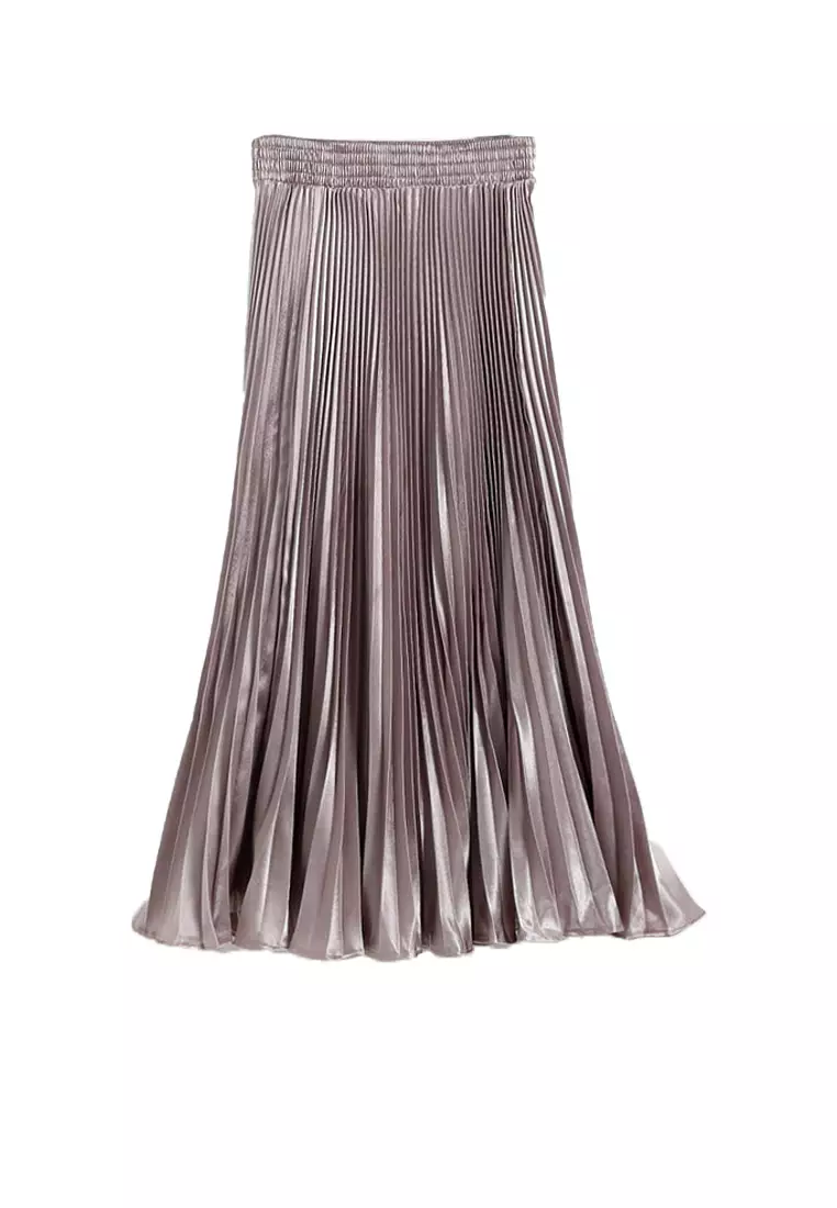 Metallic Silk Pleated Maxi Skirt AF8035