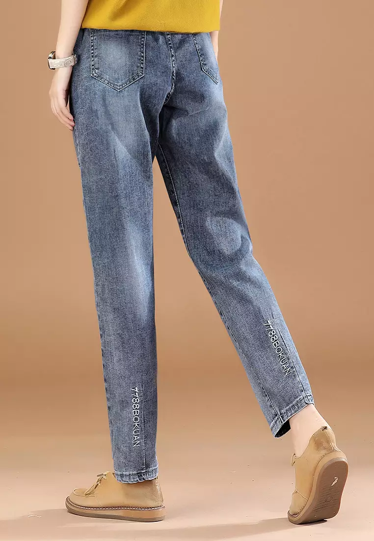 Ladies elasticated waist jeans best sale