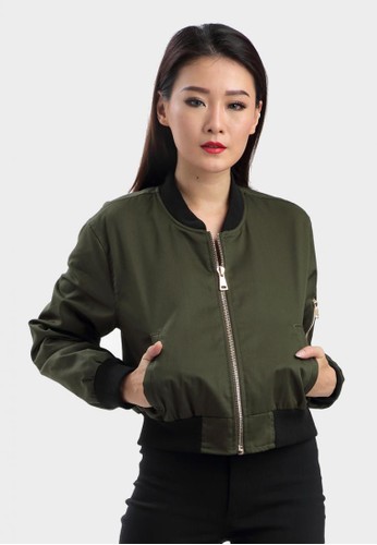 Canvas Bomber Jacket with Arm Zipper in Green