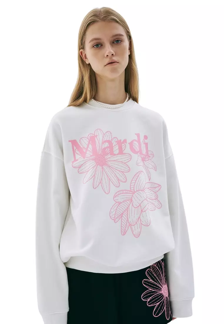 Sweatshirt Triple Flower - White Pink