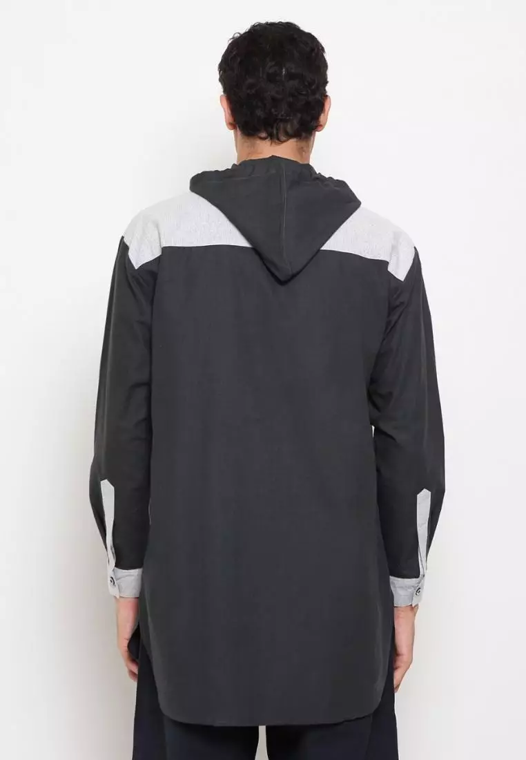 Zayidan Baju Koko Gamis Muslim Pria Zubair Hoodie - Hitam