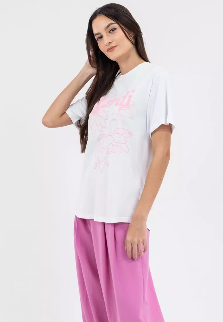Tshirt Triple Flower_ White Pink