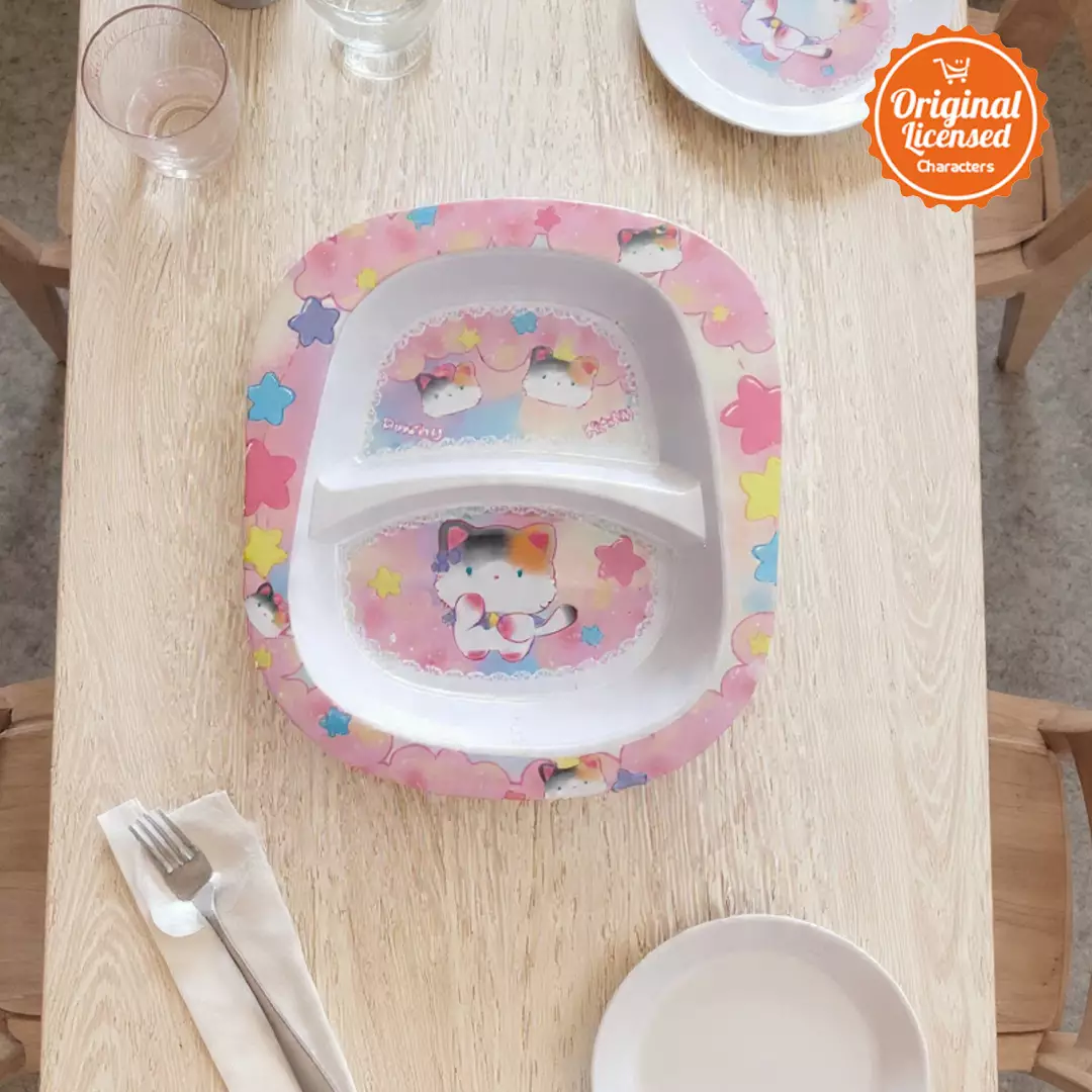 Piring Makan Anak Sekat Melamin 24x21 cm Karakter Hewan Lucu Puchy Kitty