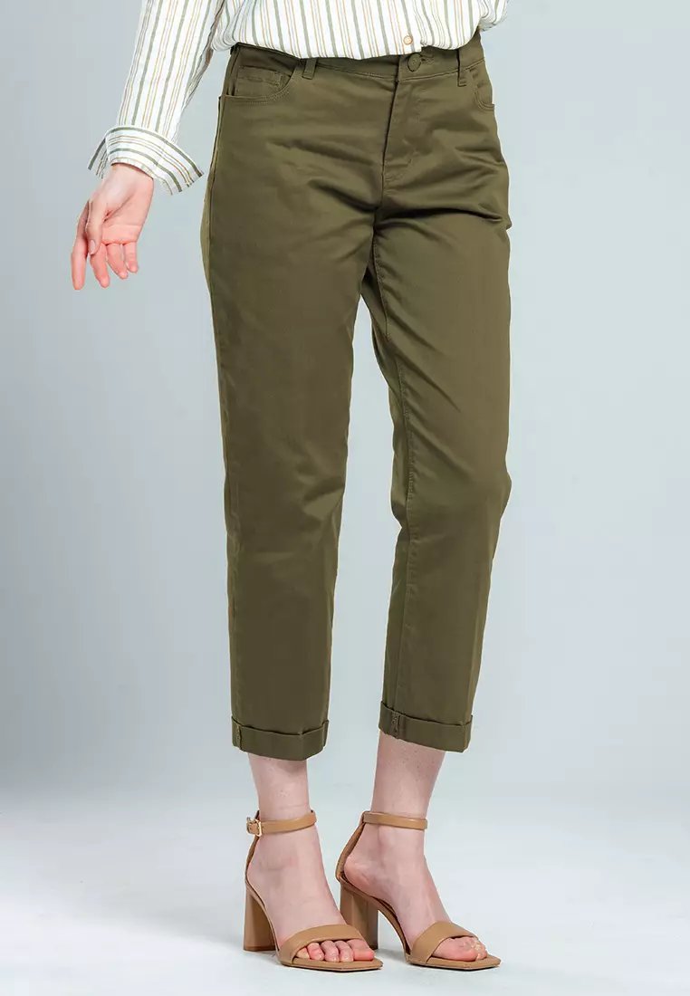 C2 Zalfan Green Pants Straight Cut Wanita