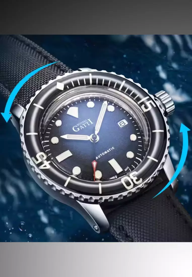 自動中性不鏽鋼手錶，皮革錶帶