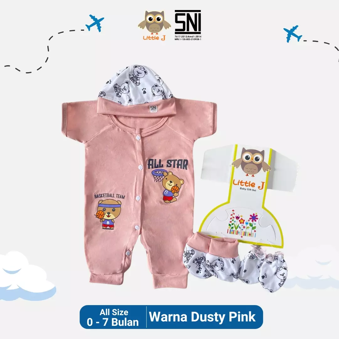 LITTLE J -  ALL STAR BEAR  0-9BULAN ROMPER BABY 4 IN 1  SLEEPSUITE JUMPER BODYSUITE GIFT SET - SET BABY PEREMPUAN DAN BABY LAKI LAKI