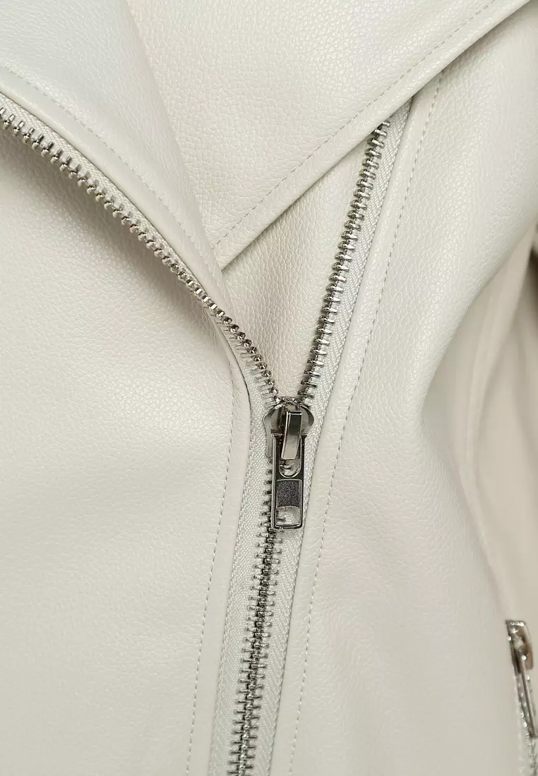 Jaket Biker Besar Berikat Pinggang Warna Batu