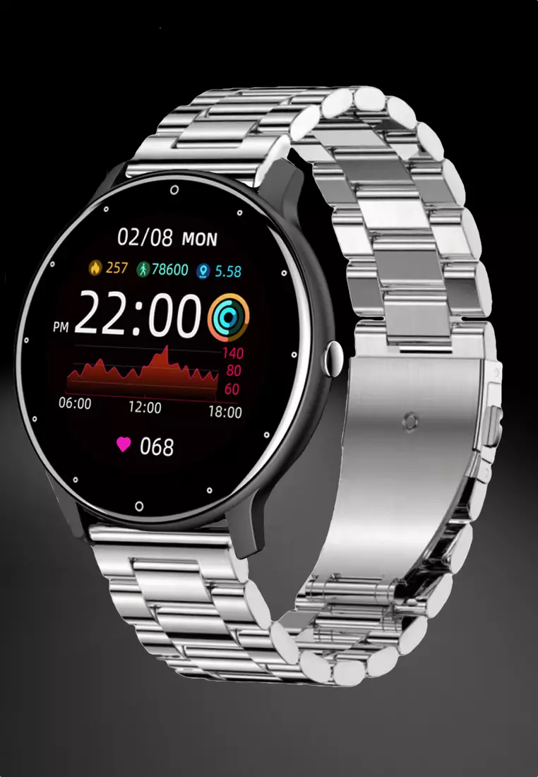 Value Deal IOS/Android SmartWatch Stainless Steel Bracelet + 1 Free Rubber Strap + 5s PRO MINI Earphones - Purple