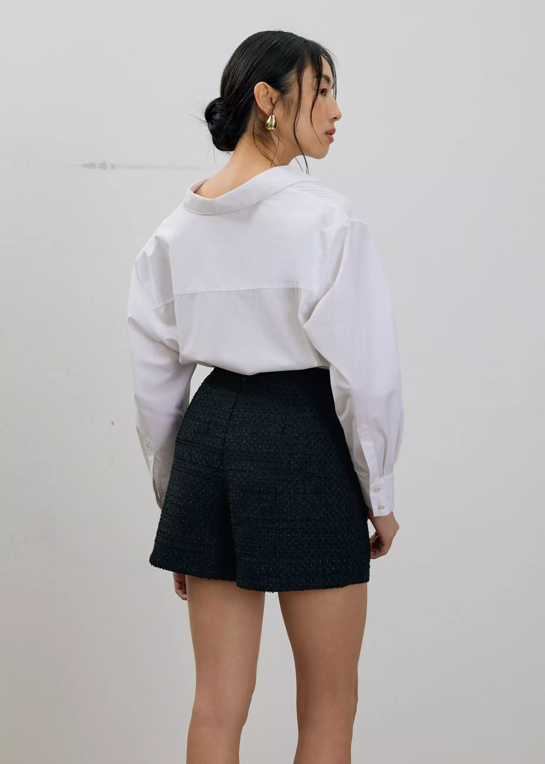 Celana Pendek Wanita - Fumiko Ribbon Tweed High Waist Shorts