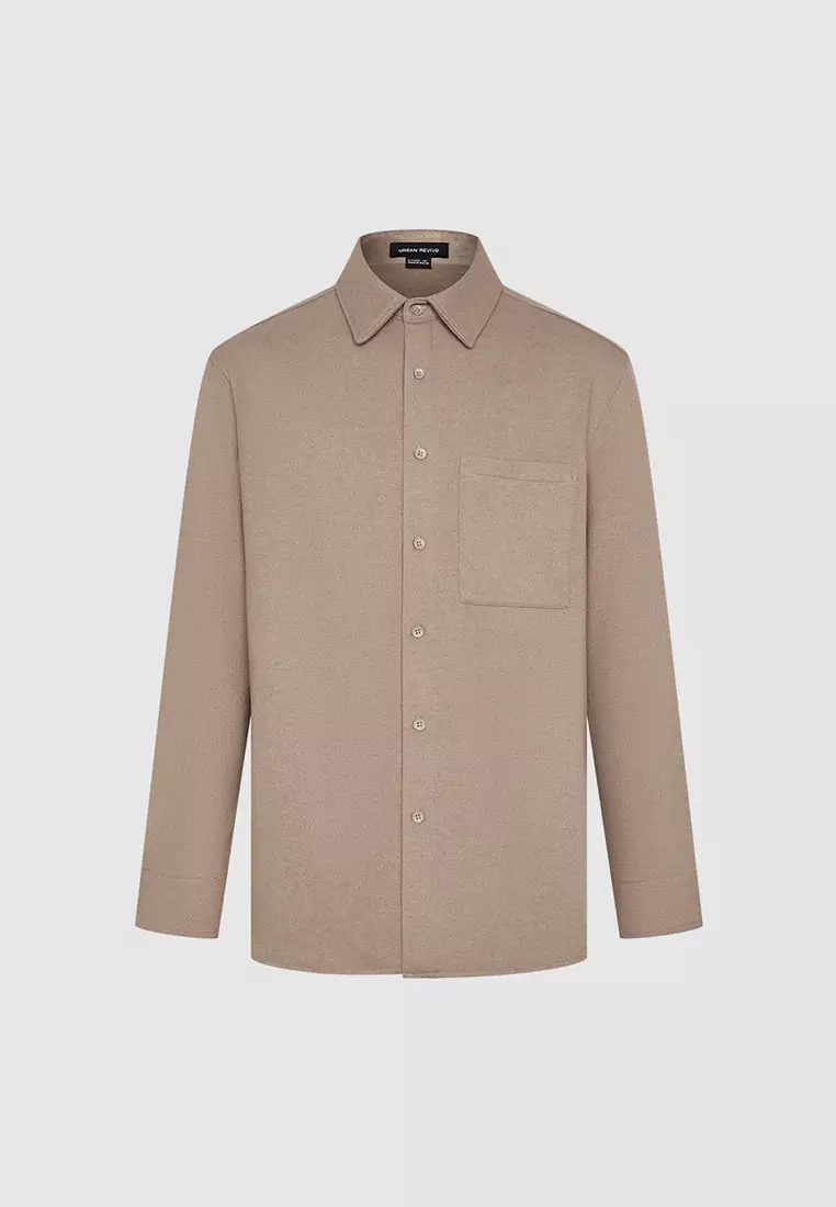 UR冬季新款男简约通勤纯色搭翻领长袖开襟衬衫UMF240082