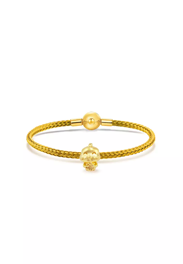 THE Mix Collection 999.9/24K Pure Gold 12 Zodiac Charm Gold Steel Wire Clasp Bracelet Set L1-B649J