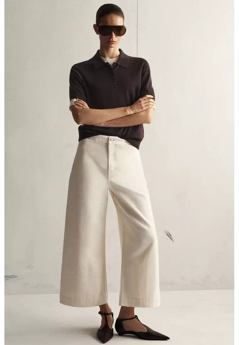 CROPPED WIDE-LEG DENIM TROUSERS