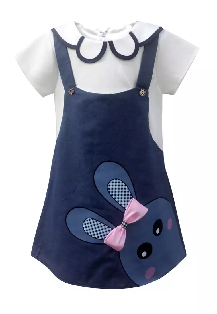 Two Mix Baju Anak Perempuan - Dress Anak Cewek Fashion Bahan Jeans Digital Print Kelinci 4094
