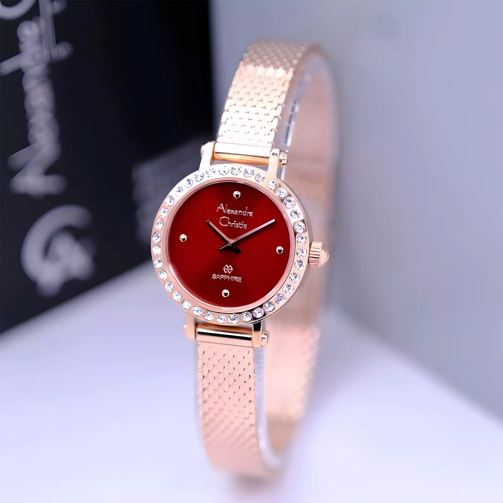 Alexandre Christie Sapphire Glass - Jam Tangan Analog Wanita - Rose Gold Red - Stainless Steel - 2B76 LHBRGRE