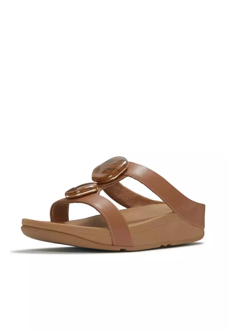 FitFlop FINO Marbled-Stone H-Bar Slides - Deep Tan (A2K-C15)
