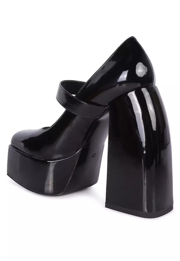 Black Statement High Platform Heel Mary Jane Sandals