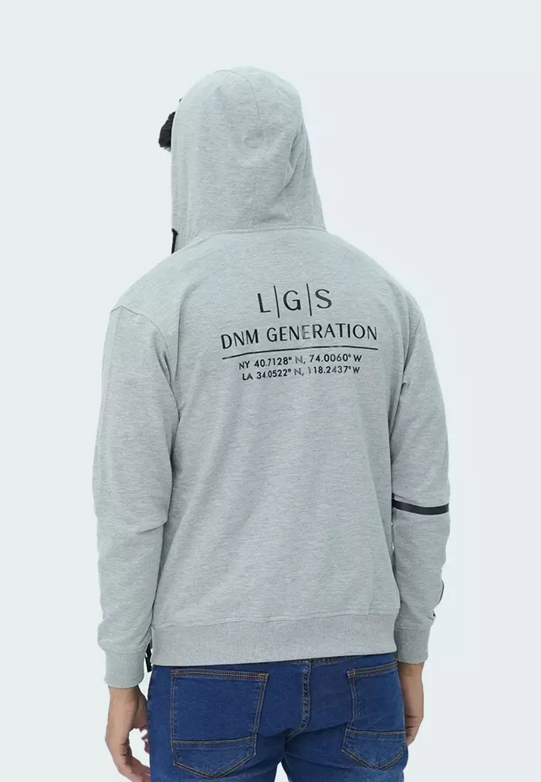 LGS - Hoodie Pria - Warna Abu-abu Terang & Gelap - Motif Grafis Belakang - Streetwear - JHD.572.H001
