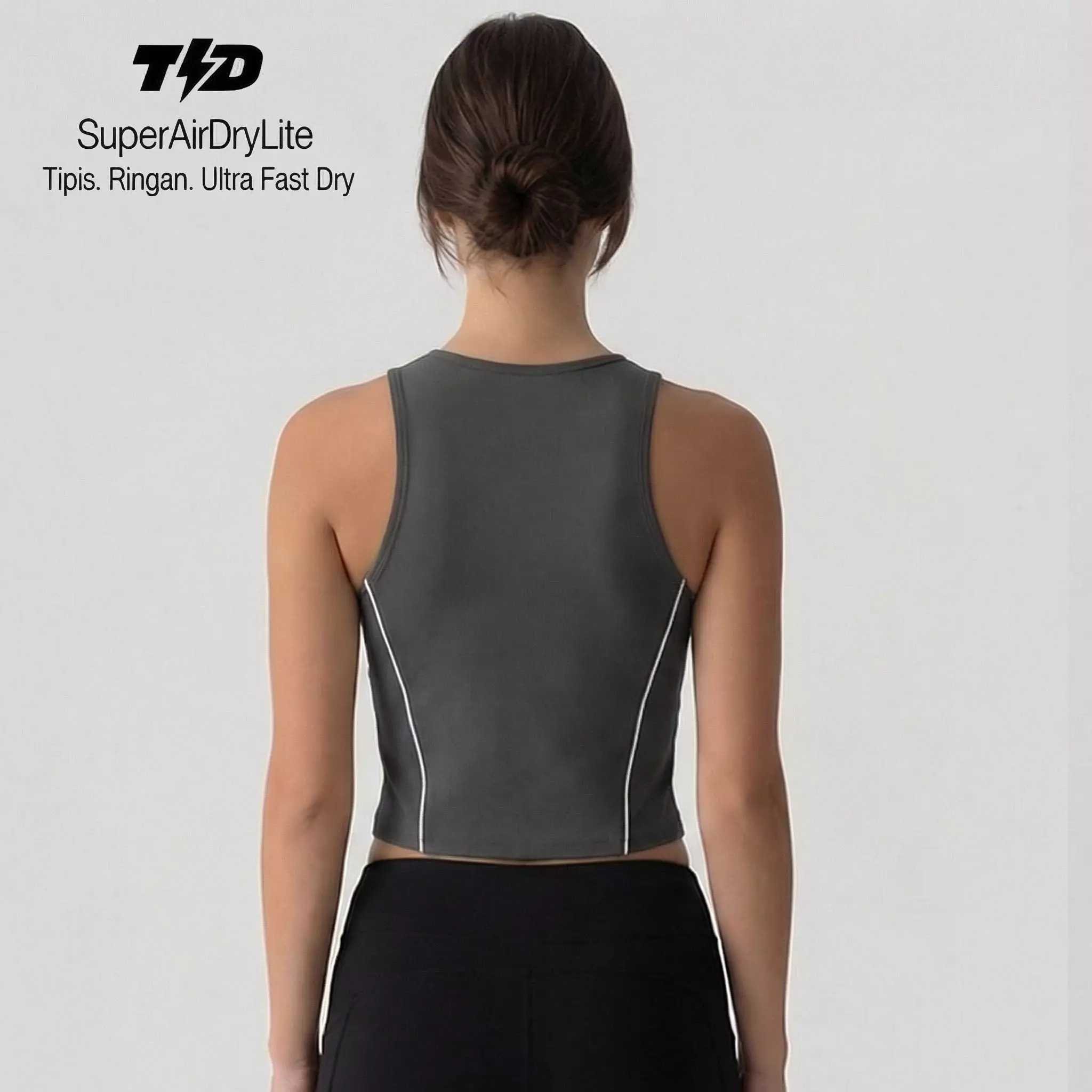 TDACTIVE Kaos Crop Tank Tracktop Superairdrylite ringan drifit charcoal LSF44