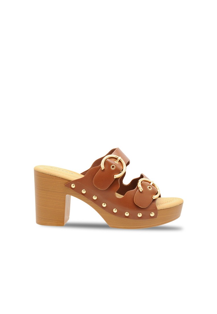 Noveni Solid Tone Wooden Casual Heels
