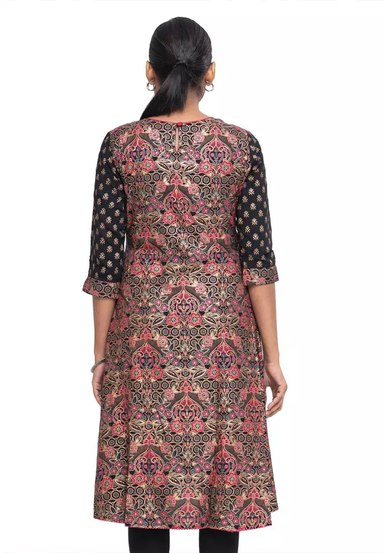 Le Reve Black Viscose Ethnic Printed Tunic